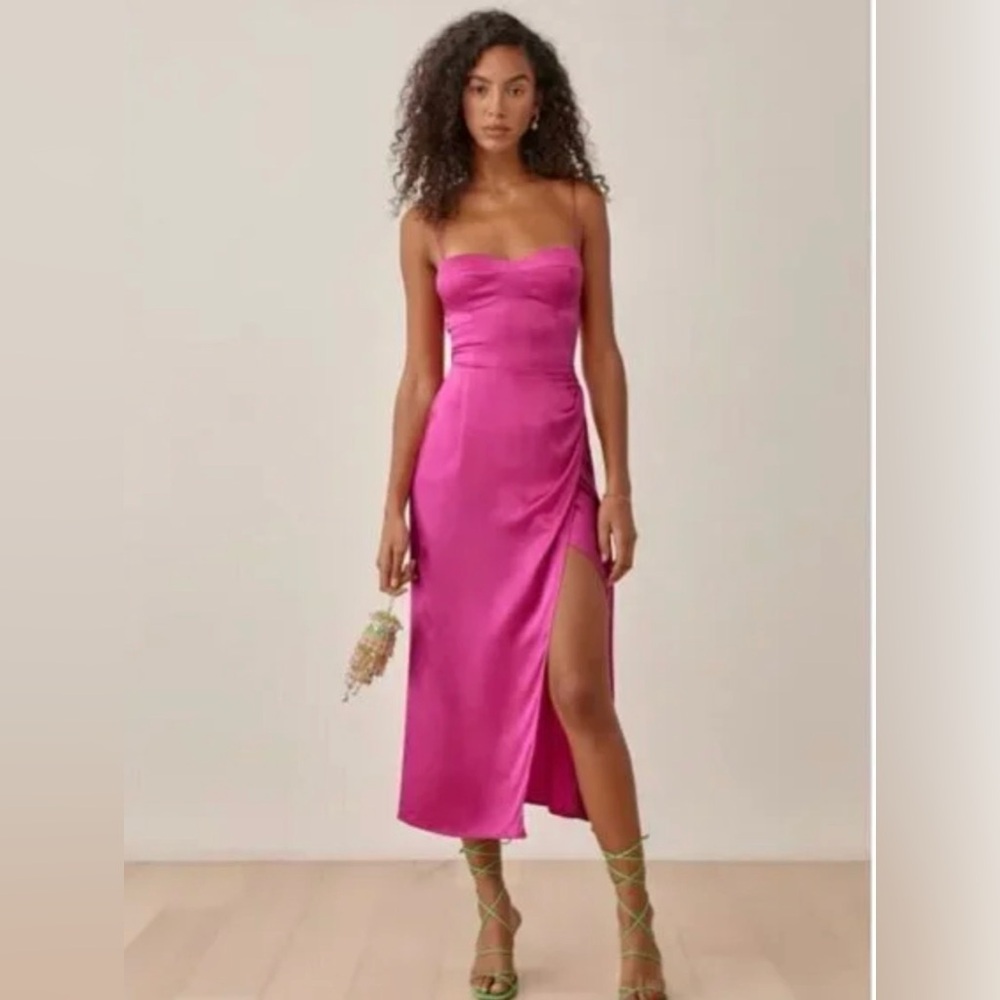 Reformation | Marguerite Dress in Flambe Pink Silk New 8